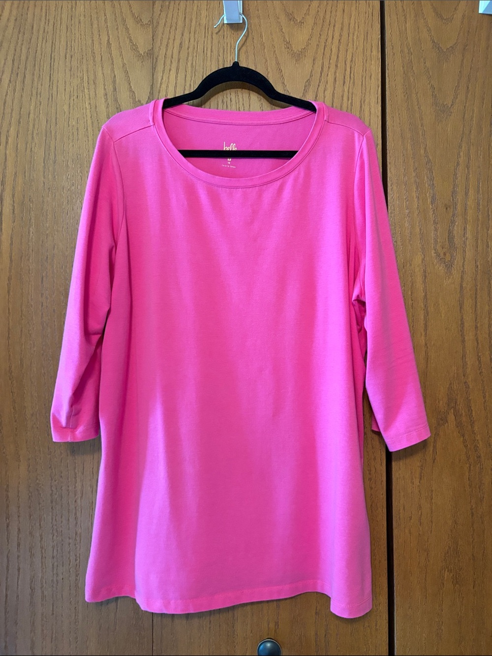 Belle by Kim Gravel Women's Pink 3/4 Sleeve Scoop Neck Top